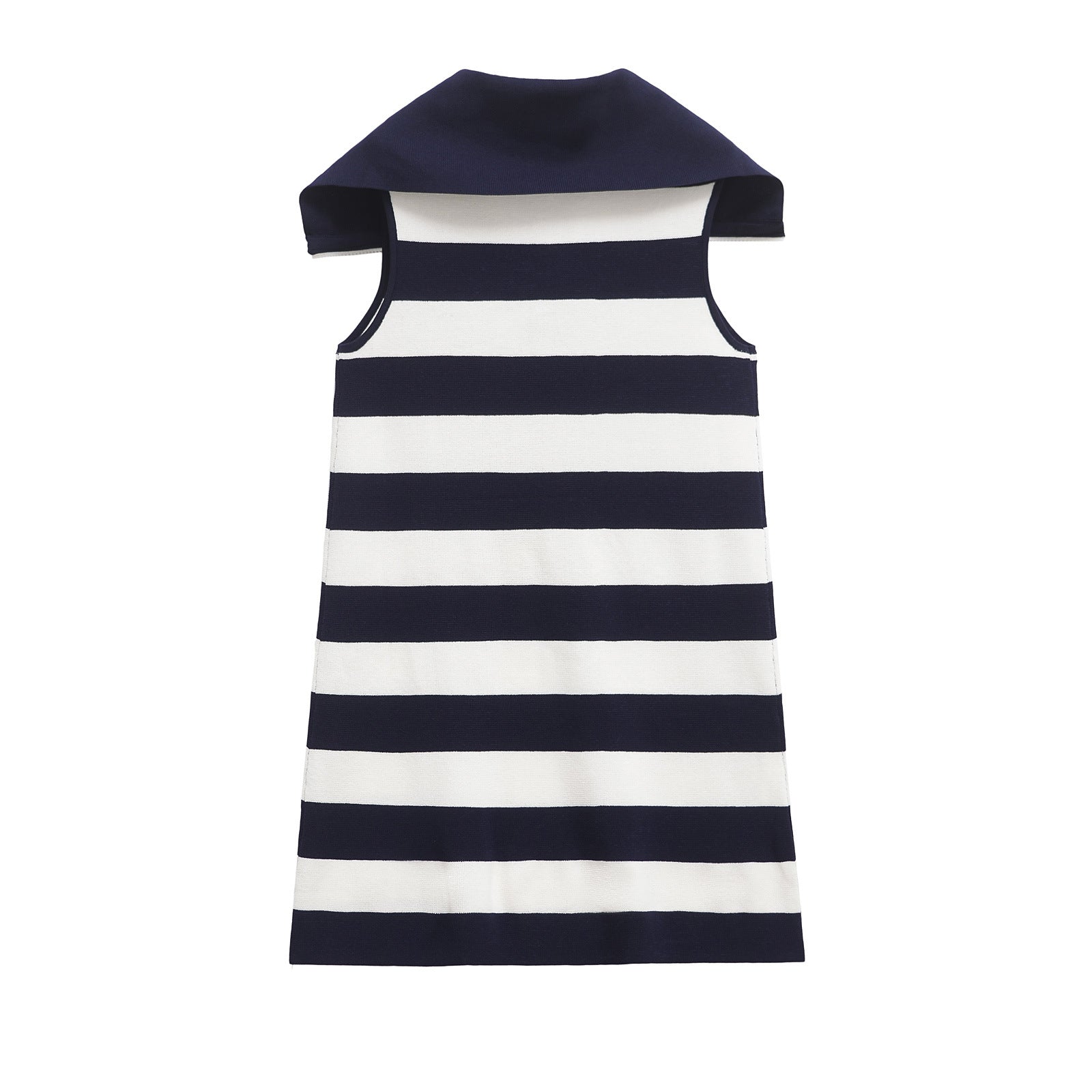 Color blocking striped sleeveless knitted lapel dress for women