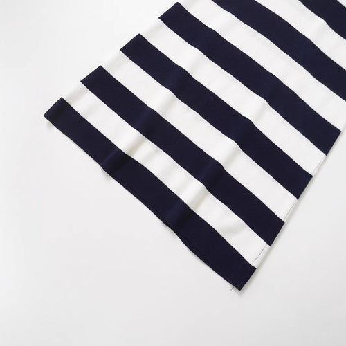 Color blocking striped sleeveless knitted lapel dress for women