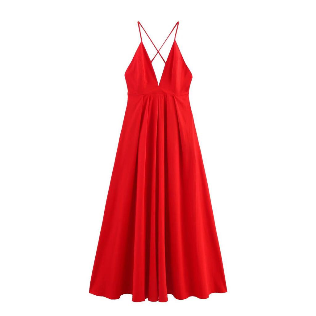 Street fashion versatile simple backless dress for women
