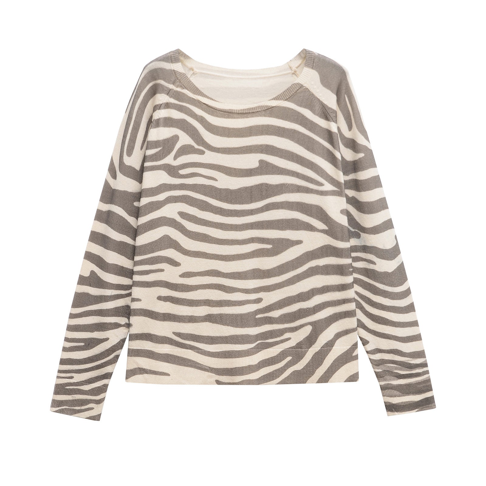 Round neck long sleeved zebra print knitted sweater top for women