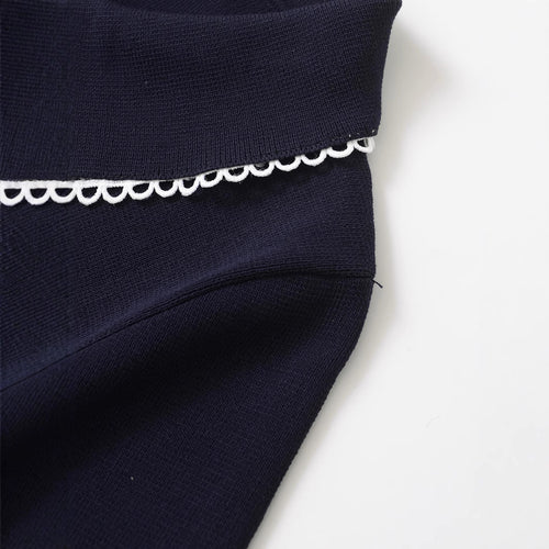 Collar lace embellishment short sleeved knitted T-shirt top for women