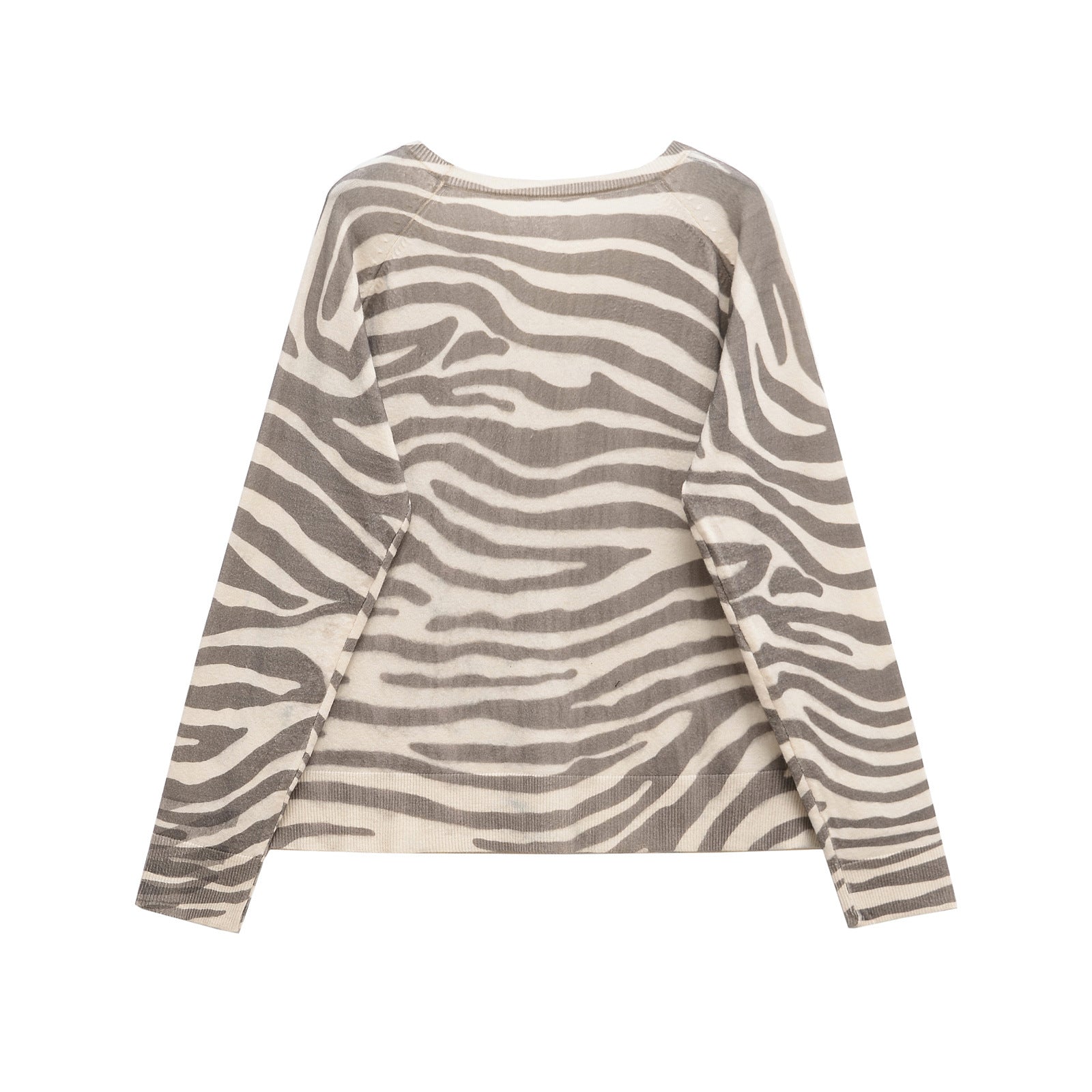 Round neck long sleeved zebra print knitted sweater top for women