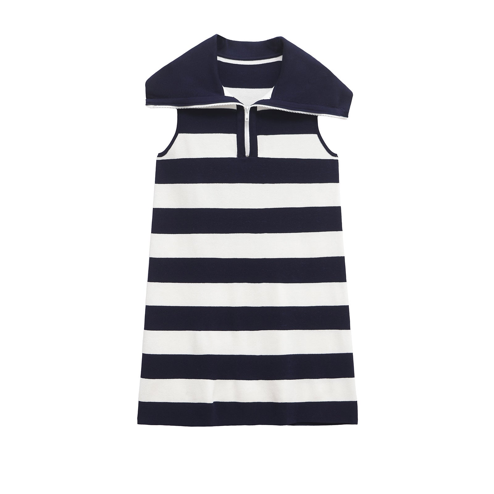 Color blocking striped sleeveless knitted lapel dress for women